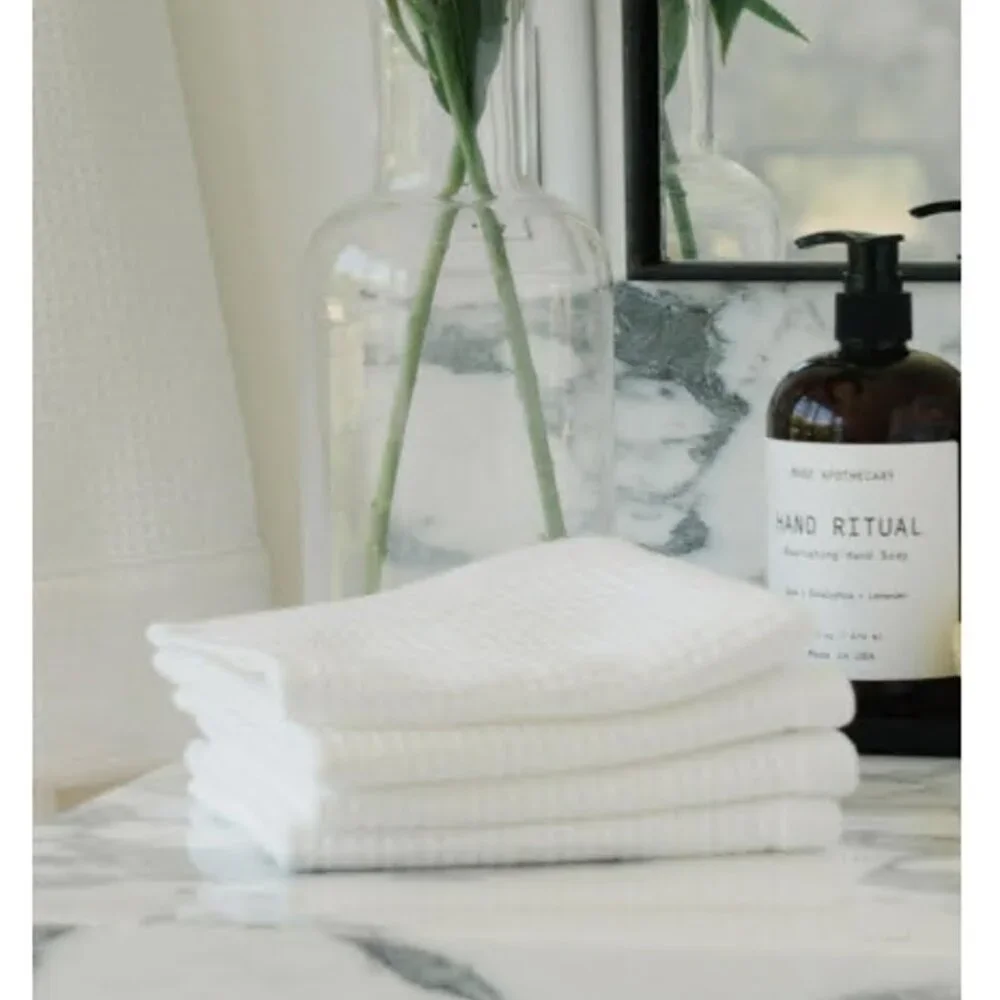 Brand New Cozy Earth Textured Waffle & Weave  Washcloths (4), White